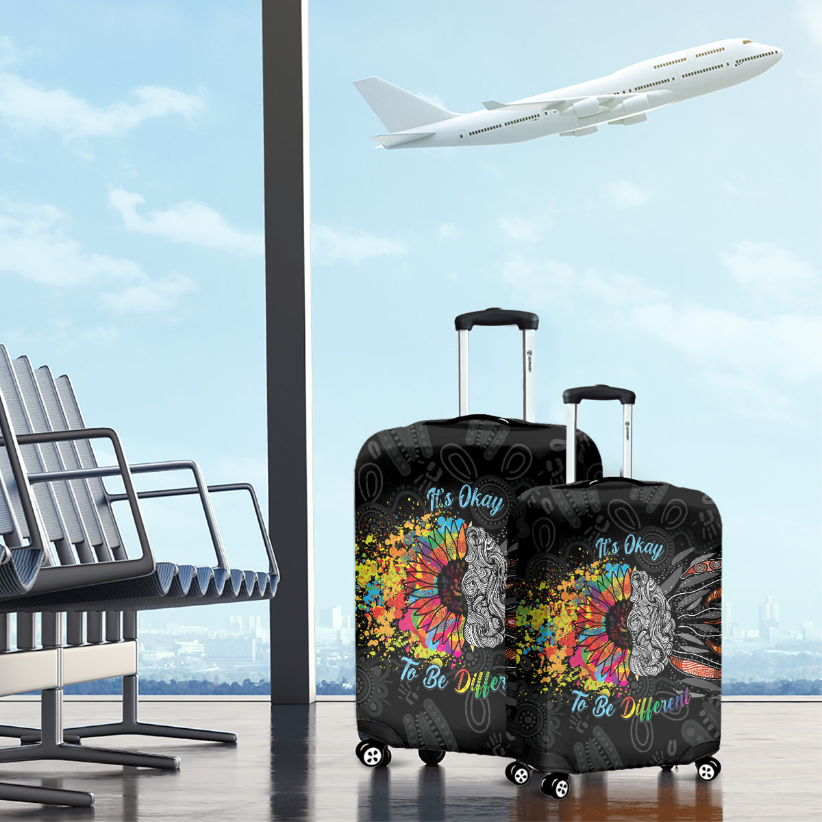 Australia Aboriginal Luggage Cover Autism It's Okay To Be Different
