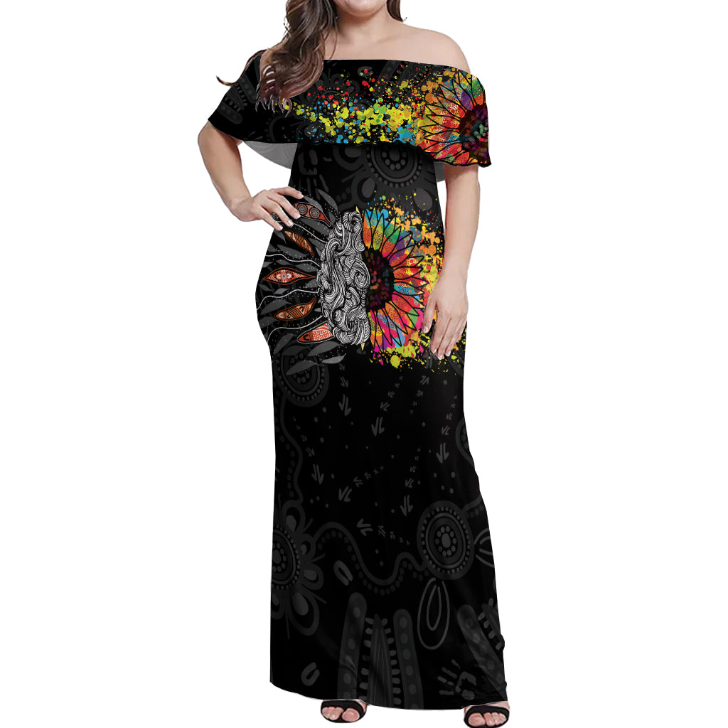 Australia Aboriginal Off Shoulder Maxi Dress Autism It's Okay To Be Different