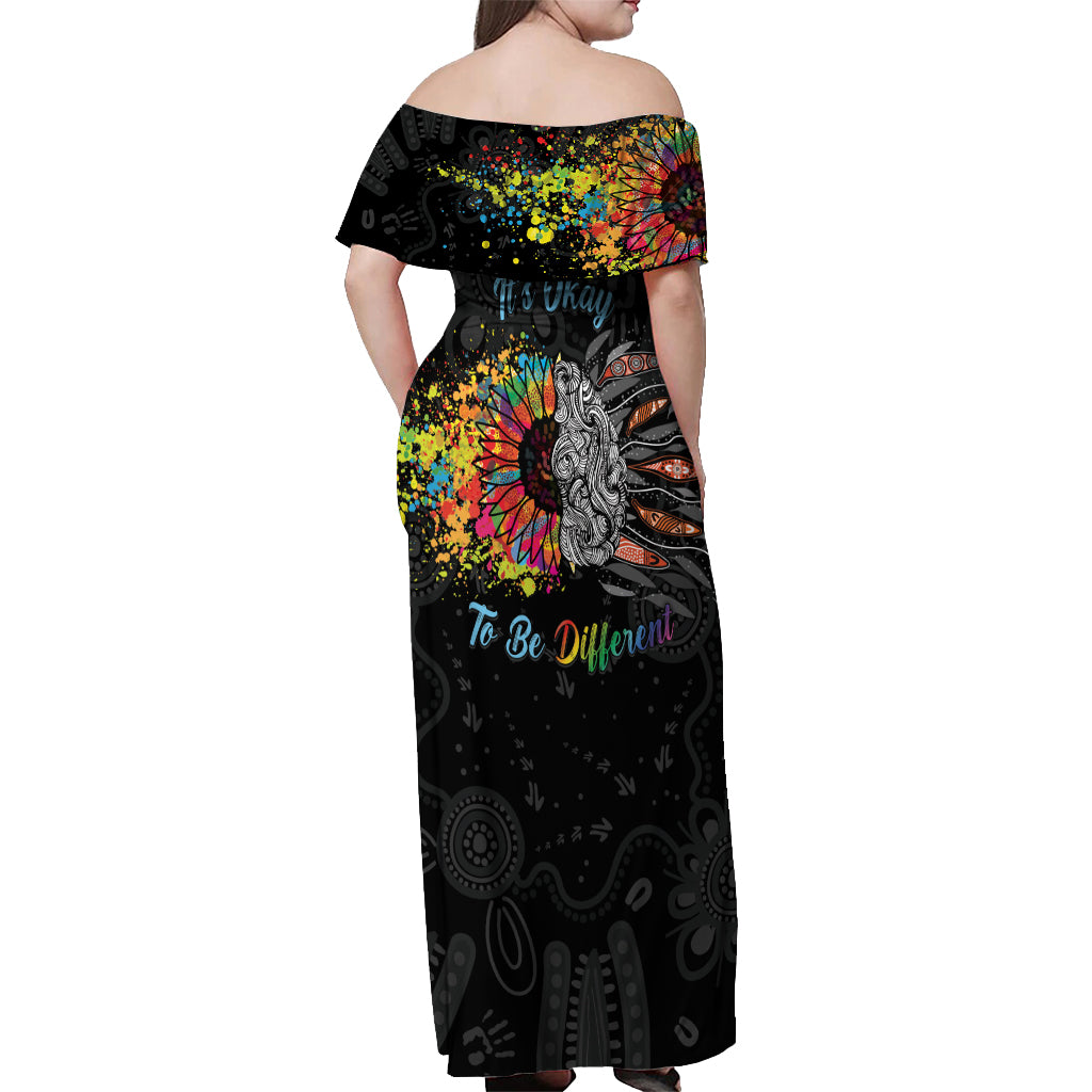 Australia Aboriginal Off Shoulder Maxi Dress Autism It's Okay To Be Different