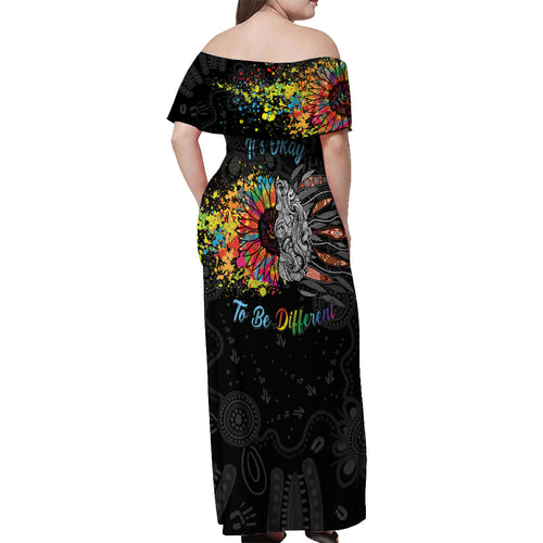 Australia Aboriginal Off Shoulder Maxi Dress Autism It's Okay To Be Different