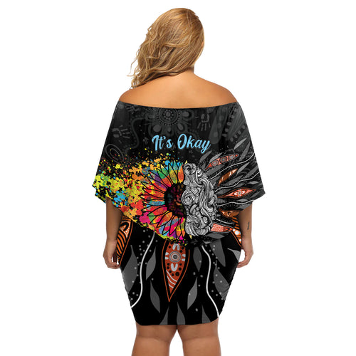 Australia Aboriginal Off Shoulder Short Dress Autism It's Okay To Be Different