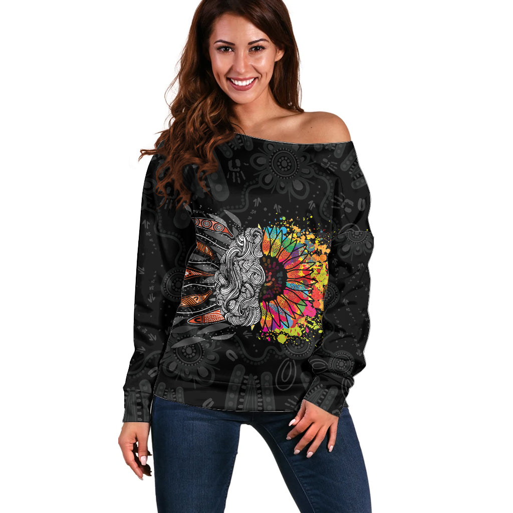 Australia Aboriginal Off Shoulder Sweater Autism It's Okay To Be Different