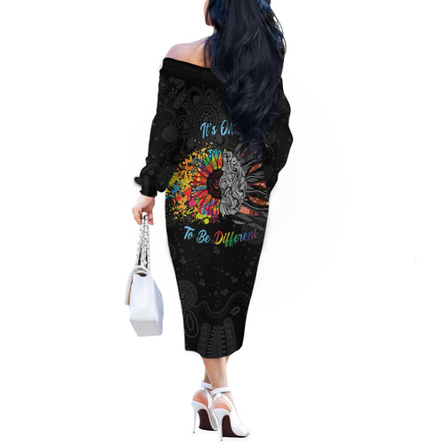 Australia Aboriginal Off The Shoulder Long Sleeve Dress Autism It's Okay To Be Different