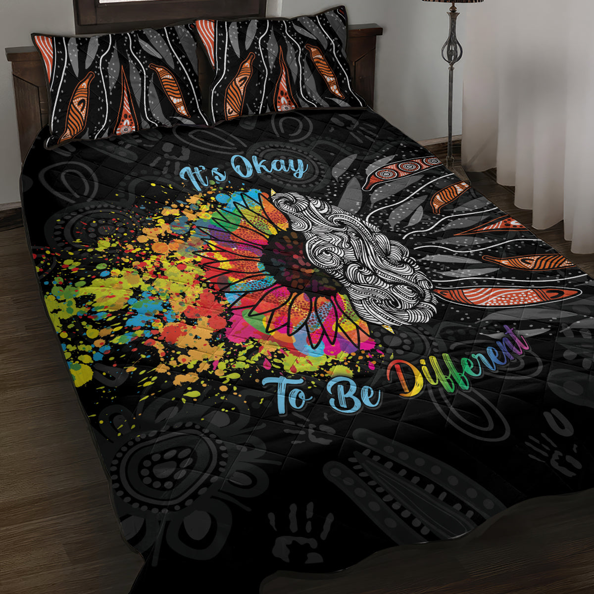 Australia Aboriginal Quilt Bed Set Autism It's Okay To Be Different