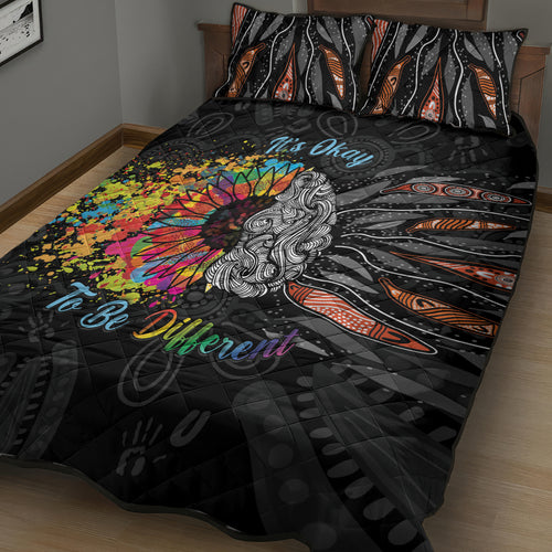 Australia Aboriginal Quilt Bed Set Autism It's Okay To Be Different