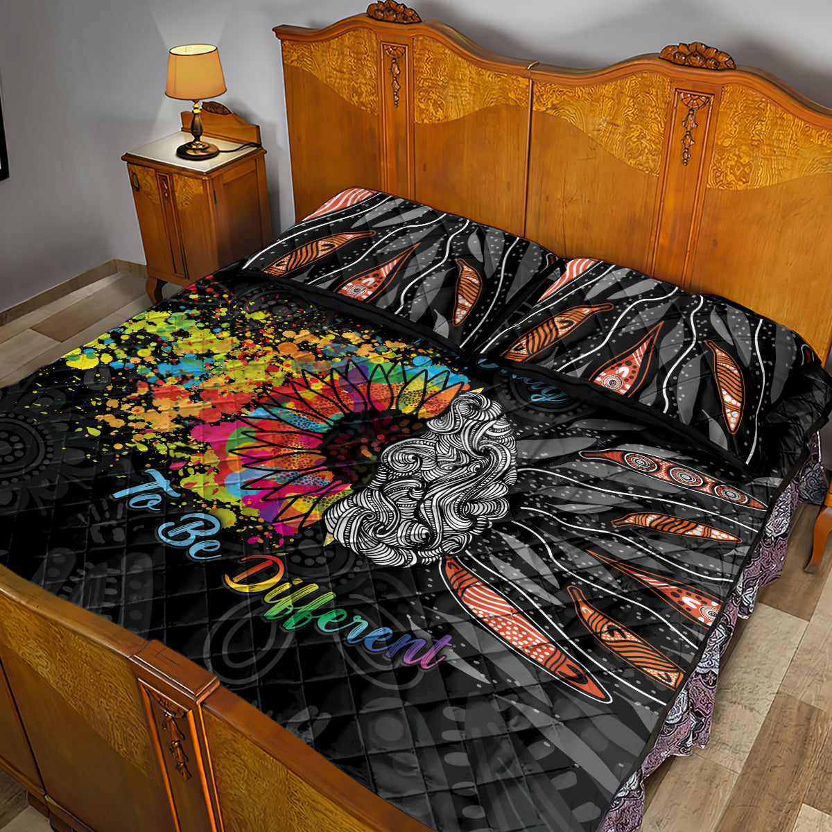 Australia Aboriginal Quilt Bed Set Autism It's Okay To Be Different
