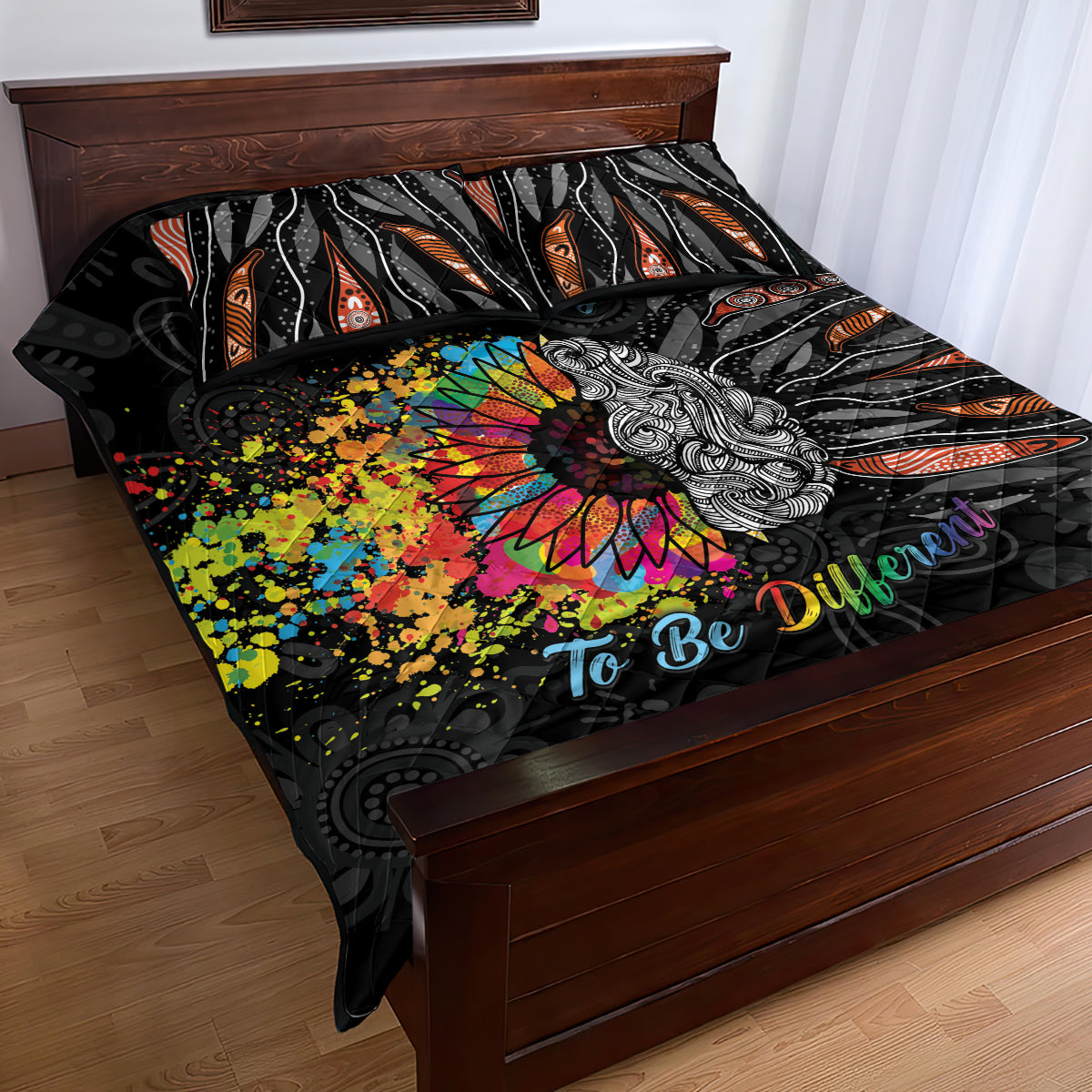 Australia Aboriginal Quilt Bed Set Autism It's Okay To Be Different