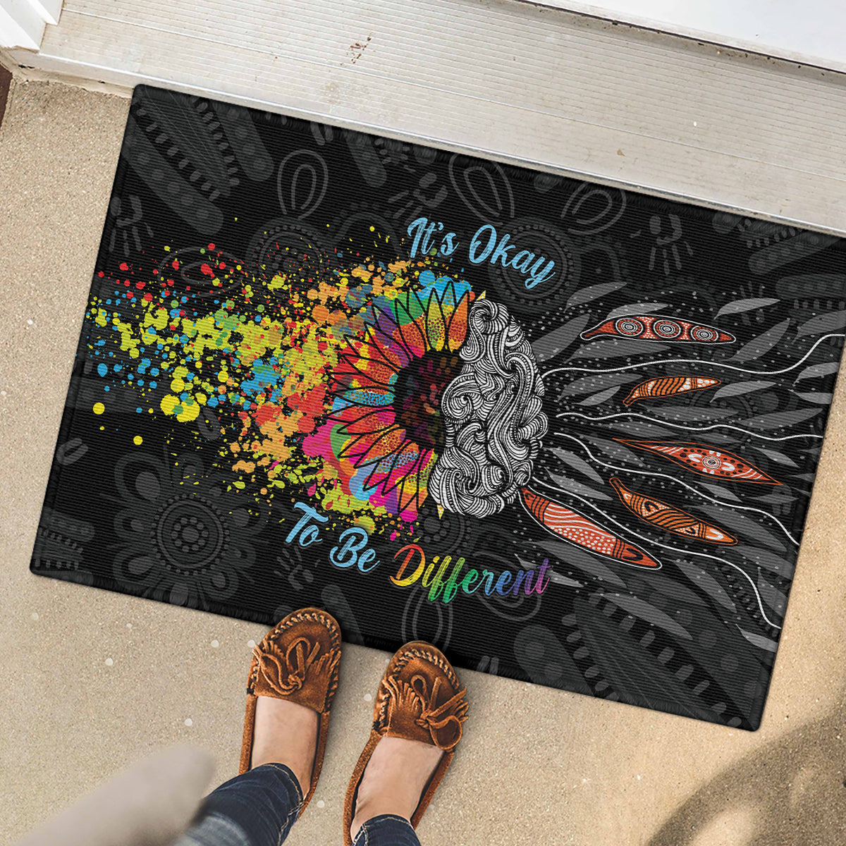Australia Aboriginal Rubber Doormat Autism It's Okay To Be Different