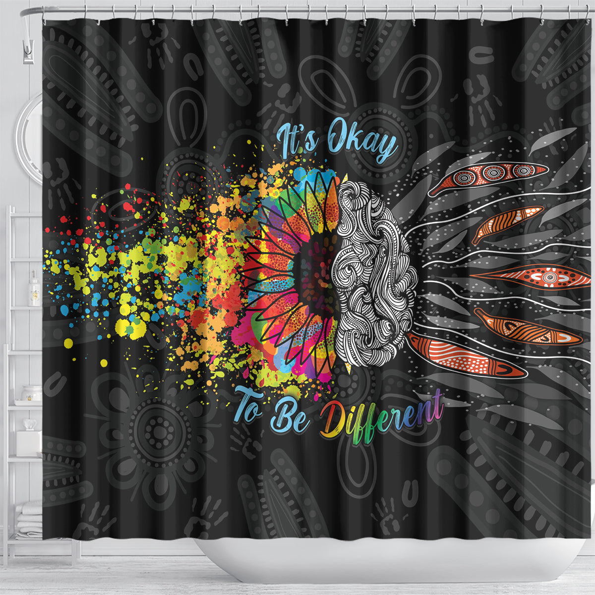 Australia Aboriginal Shower Curtain Autism It's Okay To Be Different