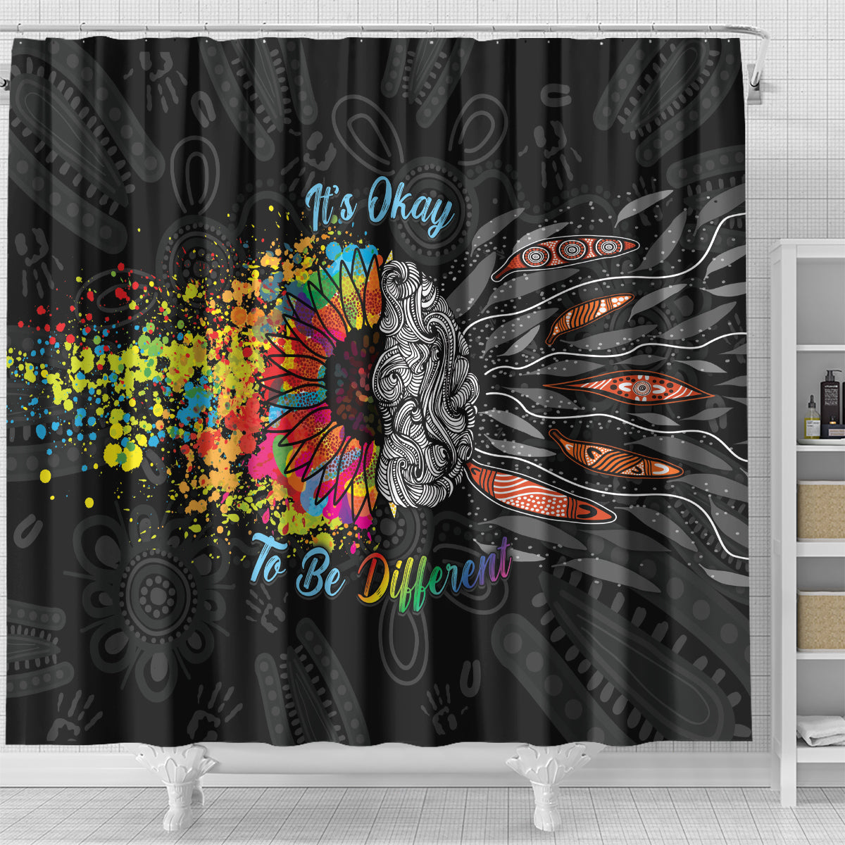 Australia Aboriginal Shower Curtain Autism It's Okay To Be Different