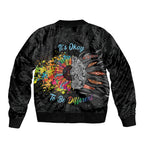 Australia Aboriginal Sleeve Zip Bomber Jacket Autism It's Okay To Be Different