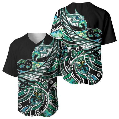Maori Matariki - Manaia Baseball Jersey Emerald Paua Shell