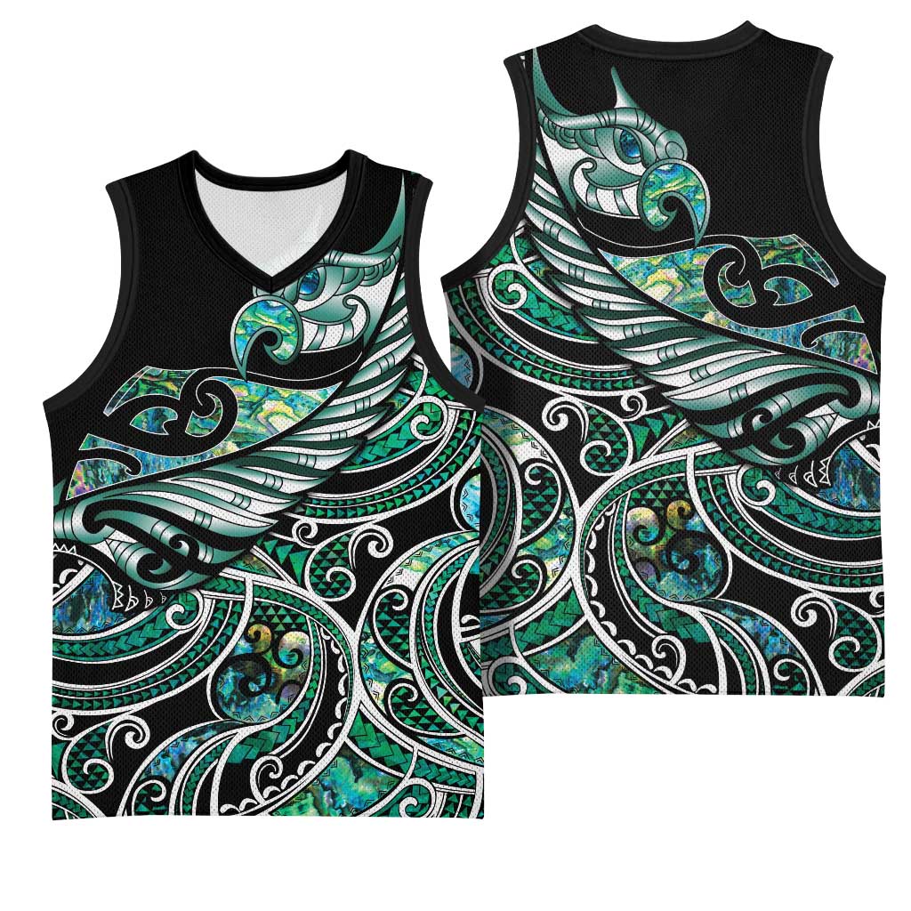 Maori Matariki - Manaia Basketball Jersey Emerald Paua Shell