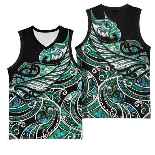 Maori Matariki - Manaia Basketball Jersey Emerald Paua Shell