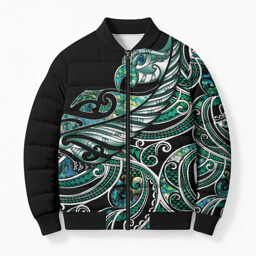 Maori Matariki - Manaia Bomber Puffer Jacket Emerald Paua Shell