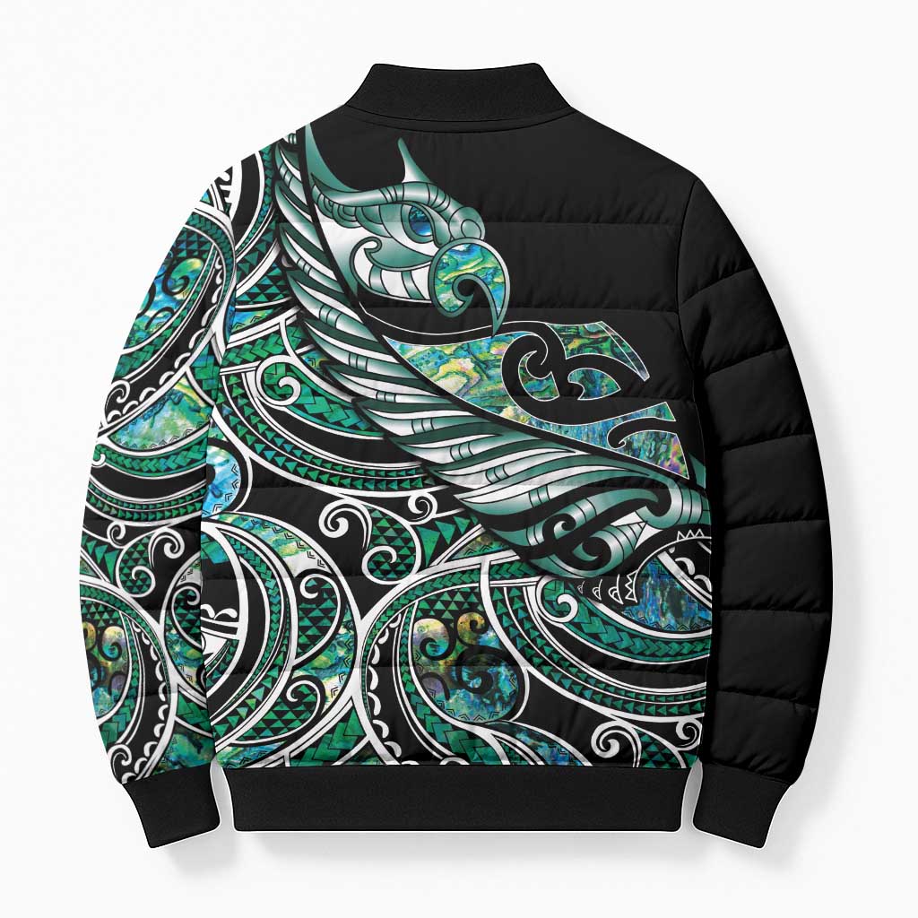 Maori Matariki - Manaia Bomber Puffer Jacket Emerald Paua Shell