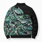 Maori Matariki - Manaia Bomber Puffer Jacket Emerald Paua Shell