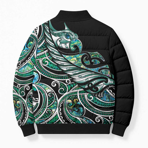 Maori Matariki - Manaia Bomber Puffer Jacket Emerald Paua Shell