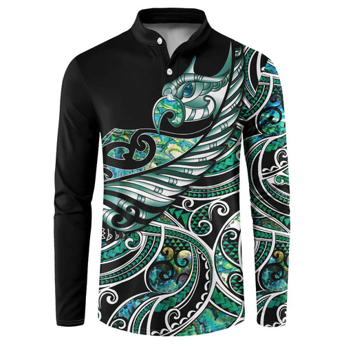 Maori Matariki - Manaia Button Sweatshirt Emerald Paua Shell