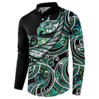 Maori Matariki - Manaia Button Sweatshirt Emerald Paua Shell