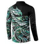 Maori Matariki - Manaia Button Sweatshirt Emerald Paua Shell