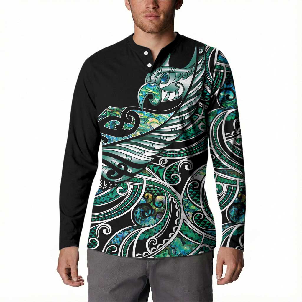 Maori Matariki - Manaia Button Sweatshirt Emerald Paua Shell
