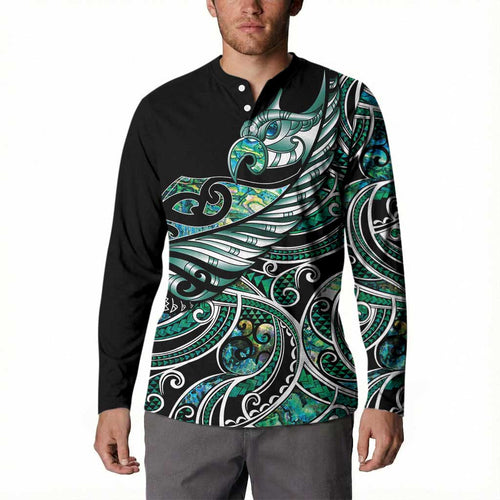 Maori Matariki - Manaia Button Sweatshirt Emerald Paua Shell