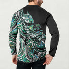 Maori Matariki - Manaia Button Sweatshirt Emerald Paua Shell