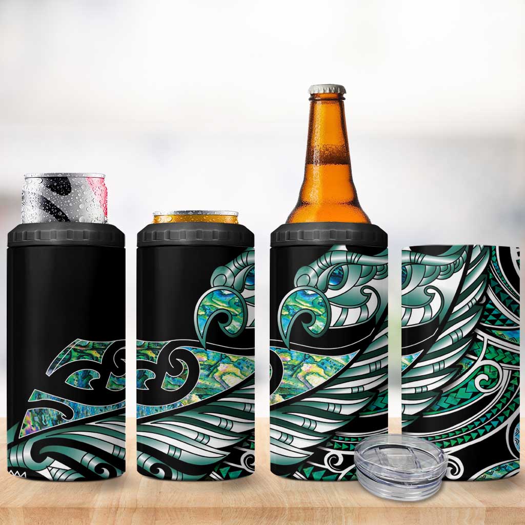 Maori Matariki - Manaia 4 in 1 Can Cooler Tumbler Emerald Paua Shell