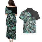 Maori Matariki - Manaia Couples Matching Puletasi and Hawaiian Shirt Emerald Paua Shell