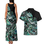 Maori Matariki - Manaia Couples Matching Tank Maxi Dress and Hawaiian Shirt Emerald Paua Shell