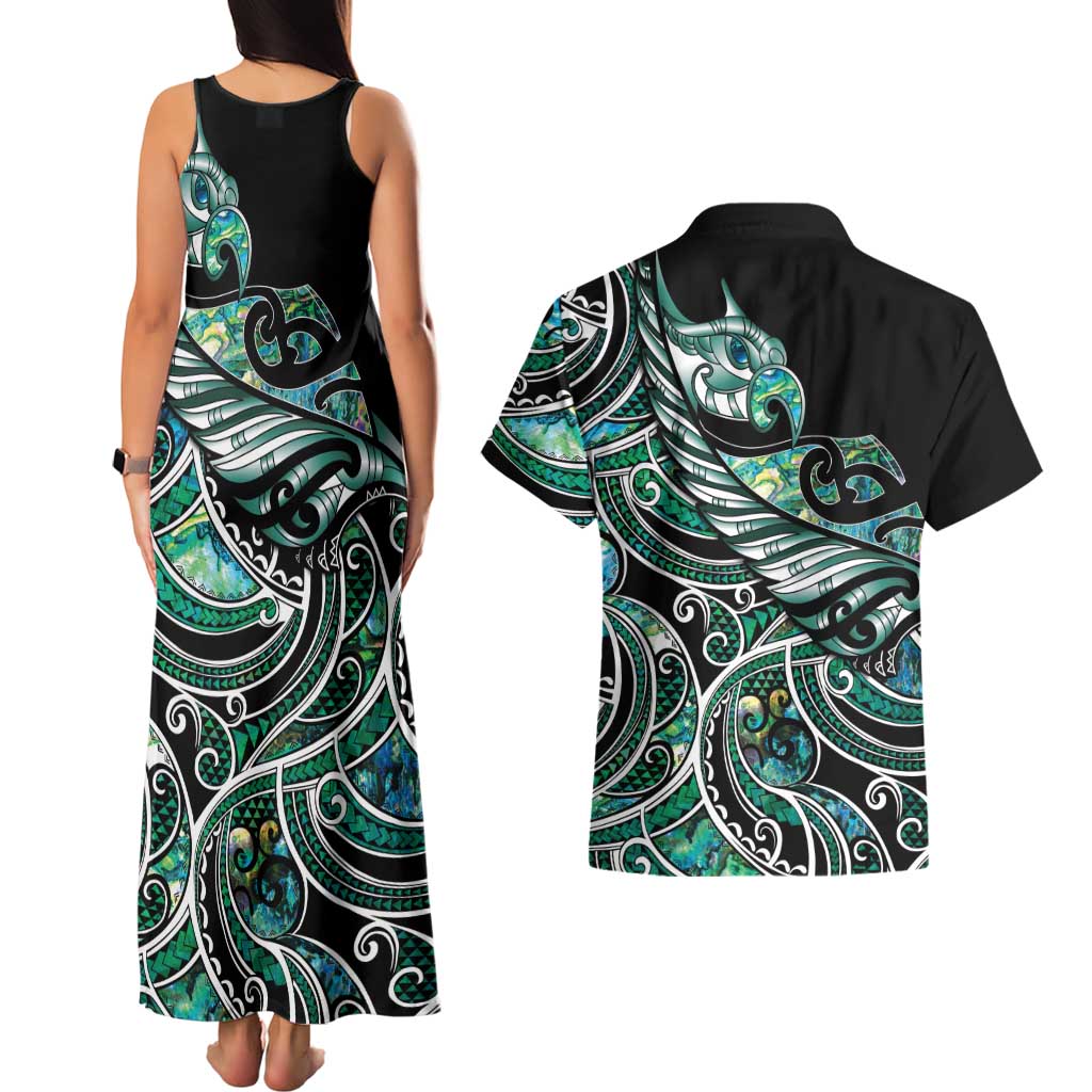 Maori Matariki - Manaia Couples Matching Tank Maxi Dress and Hawaiian Shirt Emerald Paua Shell