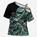 Maori Matariki - Manaia Cross Shoulder Shirt Emerald Paua Shell