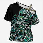 Maori Matariki - Manaia Cross Shoulder Shirt Emerald Paua Shell