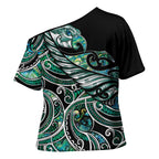 Maori Matariki - Manaia Cross Shoulder Shirt Emerald Paua Shell