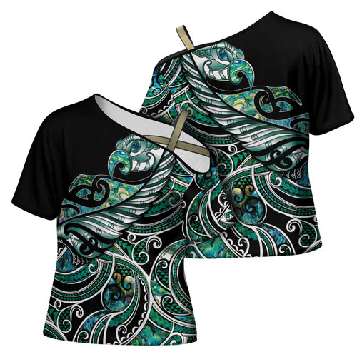 Maori Matariki - Manaia Cross Shoulder Shirt Emerald Paua Shell