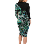 Maori Matariki - Manaia Family Matching Long Sleeve Bodycon Dress and Hawaiian Shirt Emerald Paua Shell