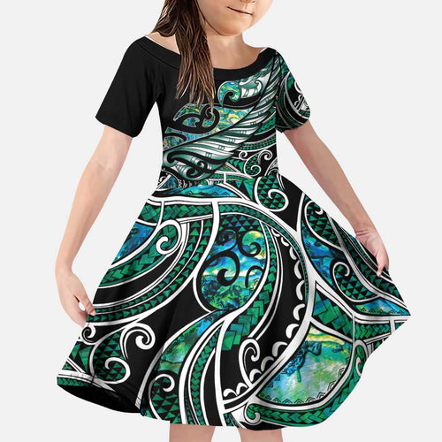 Maori Matariki - Manaia Family Matching Mermaid Dress and Hawaiian Shirt Emerald Paua Shell