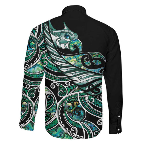 Maori Matariki - Manaia Family Matching Off The Shoulder Long Sleeve Dress and Hawaiian Shirt Emerald Paua Shell
