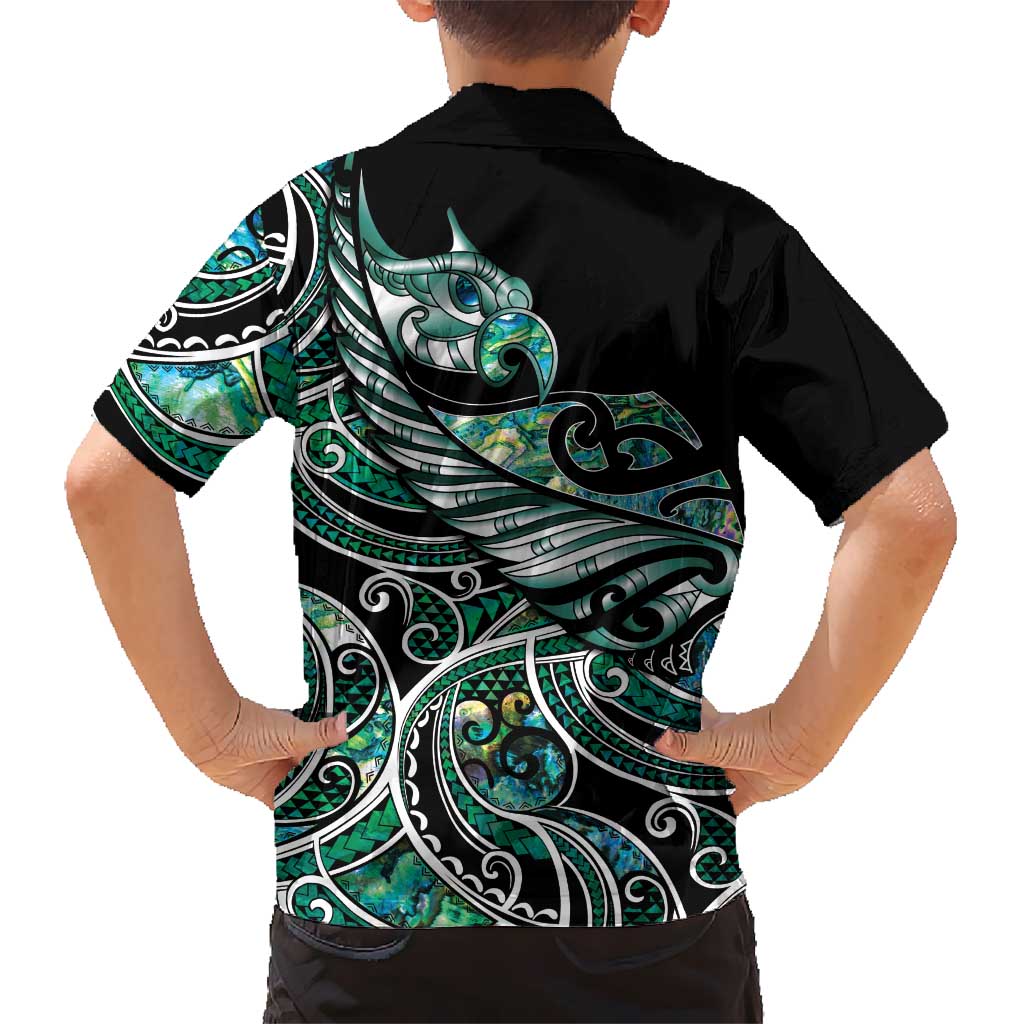 Maori Matariki - Manaia Family Matching Off Shoulder Maxi Dress and Hawaiian Shirt Emerald Paua Shell