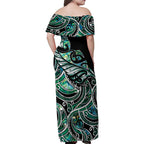 Maori Matariki - Manaia Family Matching Off Shoulder Maxi Dress and Hawaiian Shirt Emerald Paua Shell