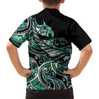 Maori Matariki - Manaia Family Matching Off Shoulder Short Dress and Hawaiian Shirt Emerald Paua Shell