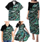 Maori Matariki - Manaia Family Matching Puletasi and Hawaiian Shirt Emerald Paua Shell
