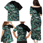 Maori Matariki - Manaia Family Matching Puletasi and Hawaiian Shirt Emerald Paua Shell