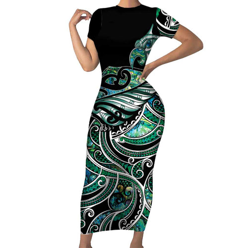 Maori Matariki - Manaia Family Matching Short Sleeve Bodycon Dress and Hawaiian Shirt Emerald Paua Shell