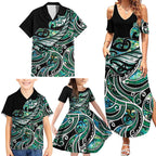 Maori Matariki - Manaia Family Matching Summer Maxi Dress and Hawaiian Shirt Emerald Paua Shell