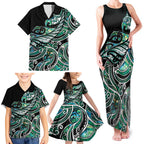 Maori Matariki - Manaia Family Matching Tank Maxi Dress and Hawaiian Shirt Emerald Paua Shell