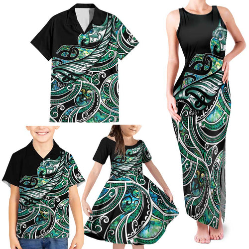 Maori Matariki - Manaia Family Matching Tank Maxi Dress and Hawaiian Shirt Emerald Paua Shell