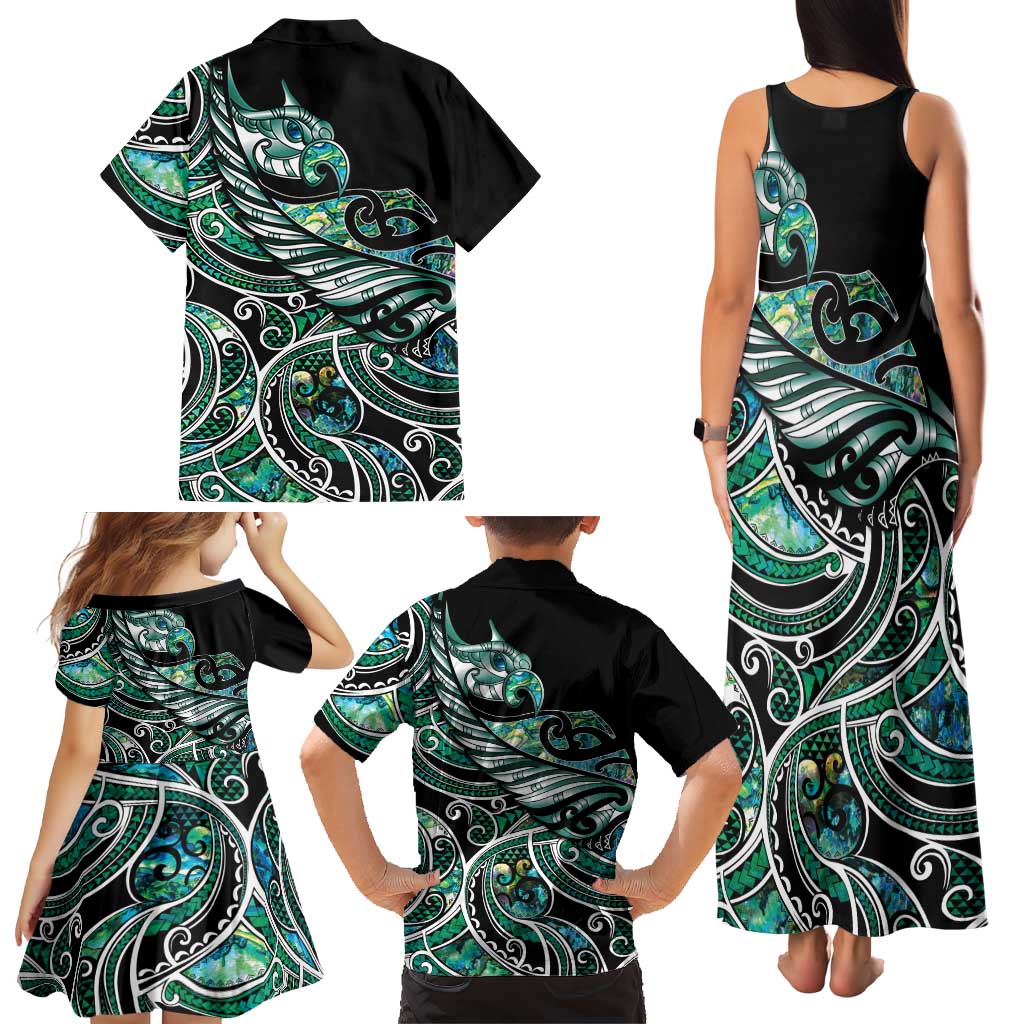 Maori Matariki - Manaia Family Matching Tank Maxi Dress and Hawaiian Shirt Emerald Paua Shell