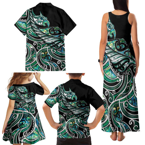 Maori Matariki - Manaia Family Matching Tank Maxi Dress and Hawaiian Shirt Emerald Paua Shell